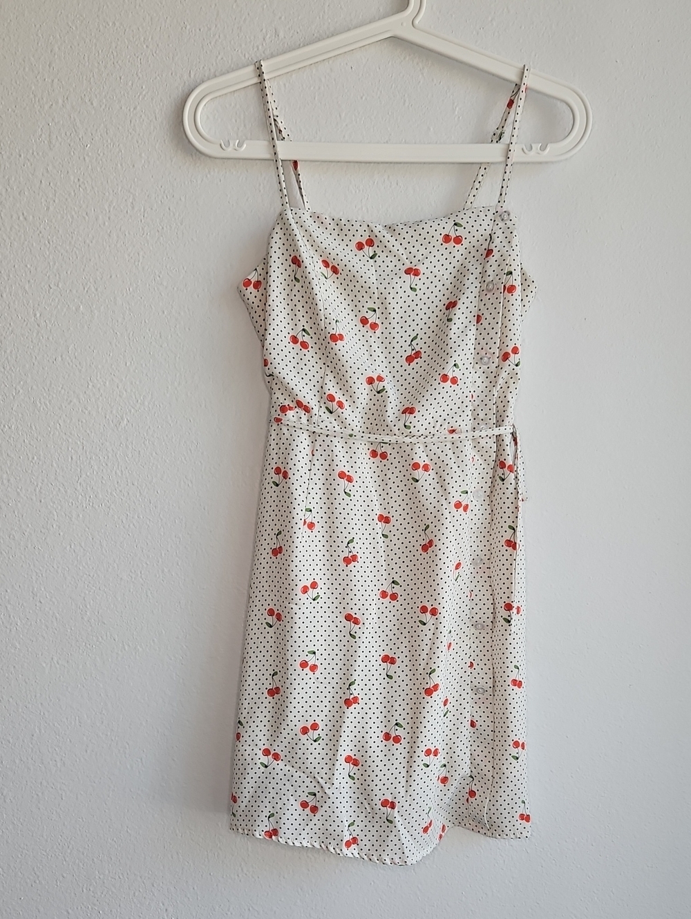 Emory Park Women's White Cherry Print Spaghetti Strap Sundress Polka Dot Small